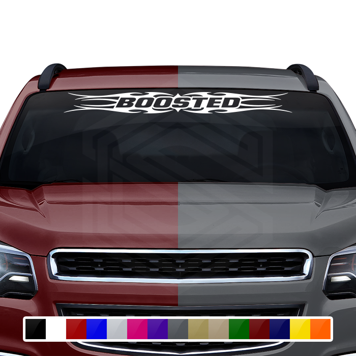 #113 BOOSTED Decal Sticker Windshield Window Vinyl Graphic Banner Decoration Tribal Flame Design 36"x4.25"+