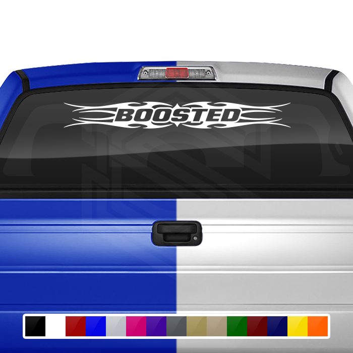 #113 BOOSTED Decal Sticker Windshield Window Vinyl Graphic Banner Decoration Tribal Flame Design 36"x4.25"+