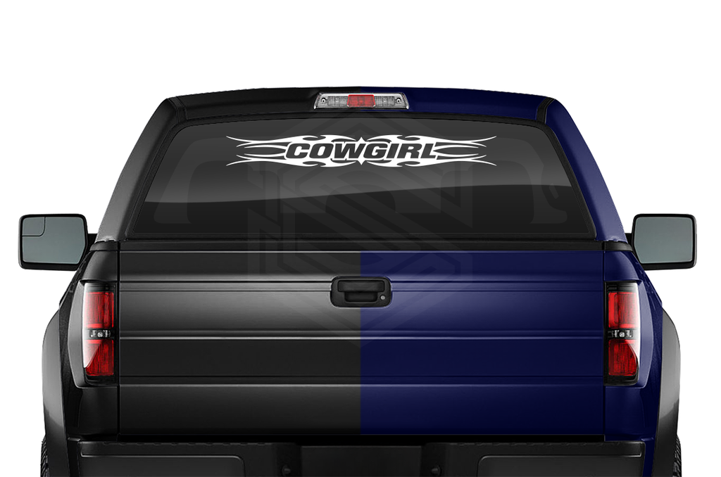 #113 COWGIRL Decal Sticker Windshield Window Vinyl Graphic Banner Decoration Tribal Flame Design 36"x4.25"+