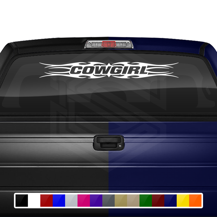 #113 COWGIRL Decal Sticker Windshield Window Vinyl Graphic Banner Decoration Tribal Flame Design 36"x4.25"+