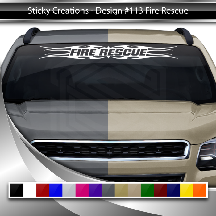 #113 FIRE RESCUE Decal Sticker Windshield Window Vinyl Graphic Banner Decoration Tribal Flame Design 36"x4.25"+