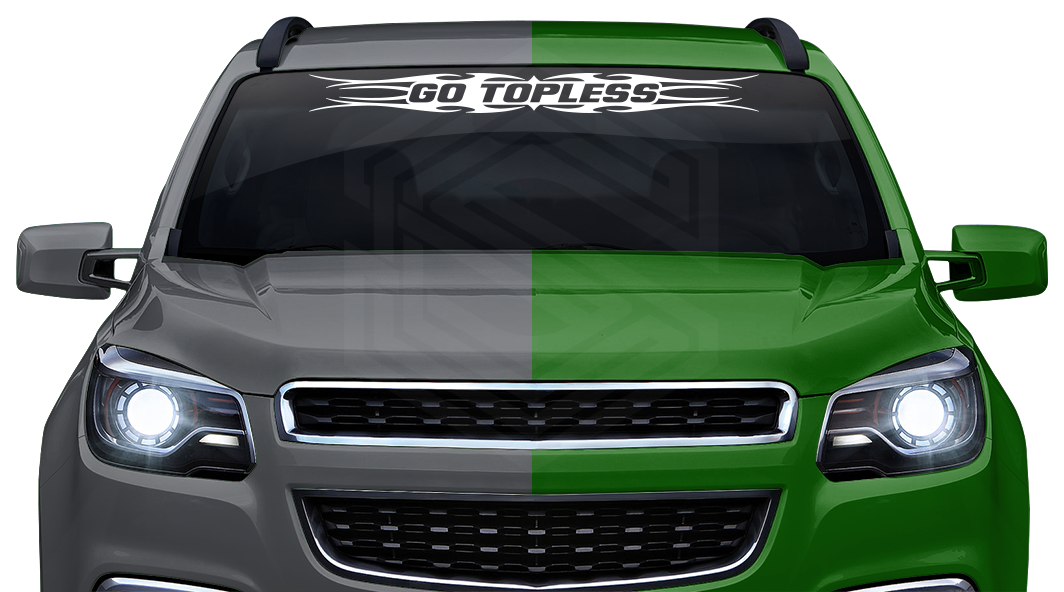 #113 GO TOPLESS Decal Sticker Windshield Window Vinyl Graphic Banner Decoration Tribal Flame Design 36"x4.25"+