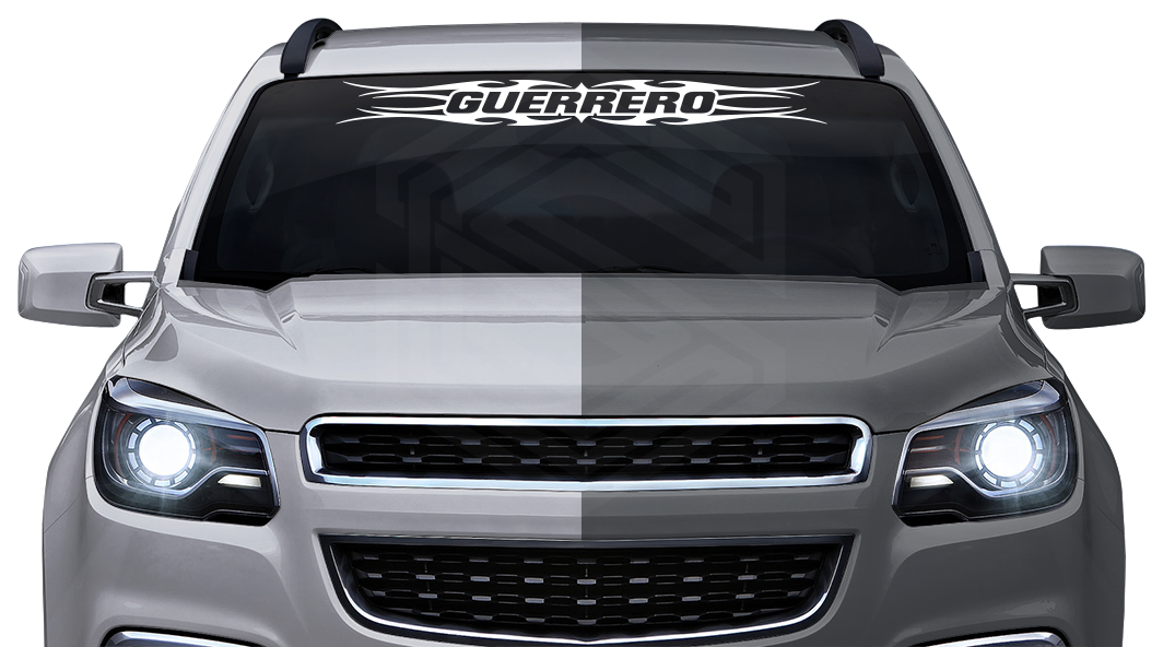 #113 GUERRERO GRO Mexico Decal Sticker Windshield Window Vinyl Graphic Banner Decoration Tribal Flame Design 36"x4.25"+