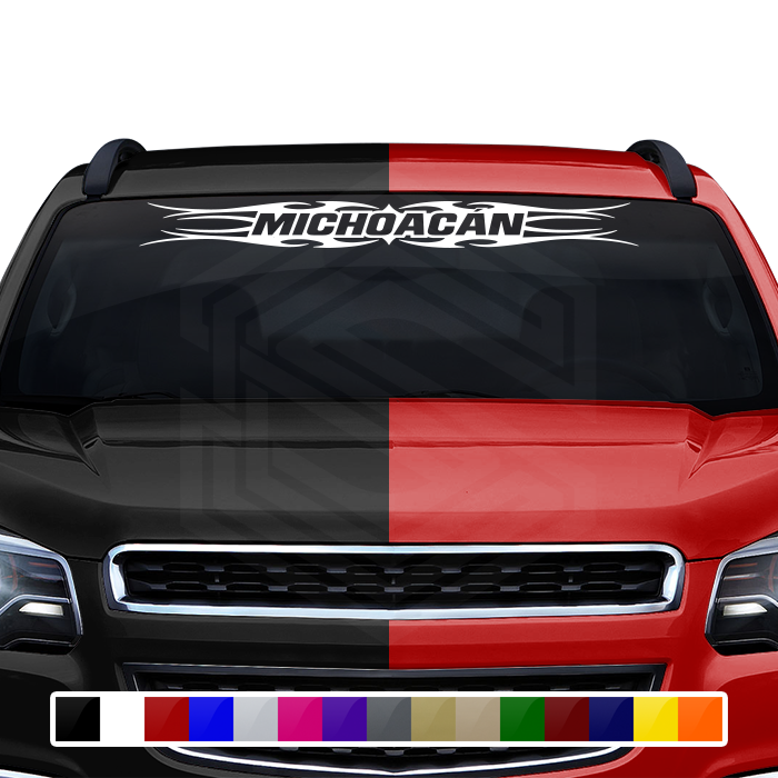 #113 MICHOACÁN MICH Mexico Decal Sticker Windshield Window Vinyl Graphic Banner Decoration Tribal Flame Design 36"x4.25"+