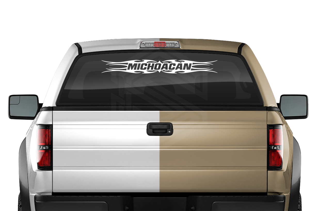 #113 MICHOACÁN MICH Mexico Decal Sticker Windshield Window Vinyl Graphic Banner Decoration Tribal Flame Design 36"x4.25"+