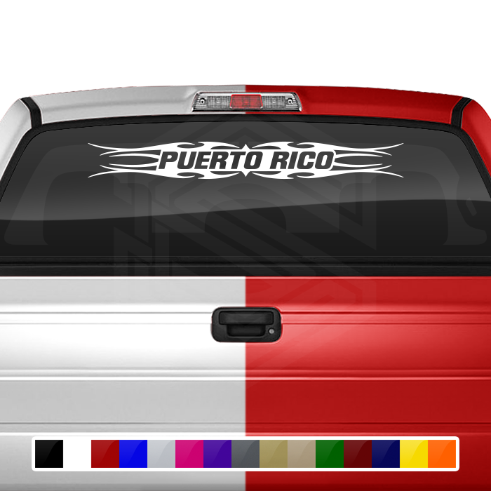 Calcomanía #113 PUERTO RICO para parabrisas, ventana, vinilo, decoración, diseño tribal de llamas, 36" x 4.25"+
