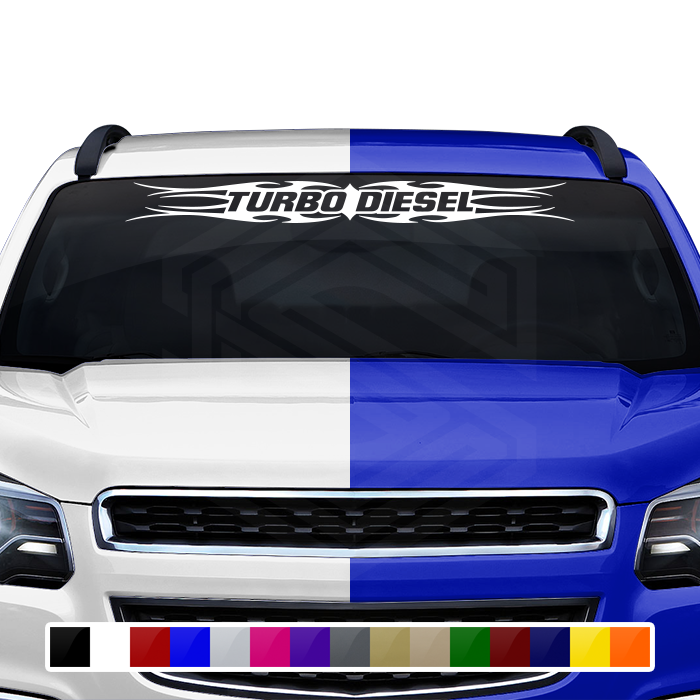 #113 TURBO DIESEL Decal Sticker Windshield Window Vinyl Graphic Banner Decoration Tribal Flame Design 36"x4.25"+
