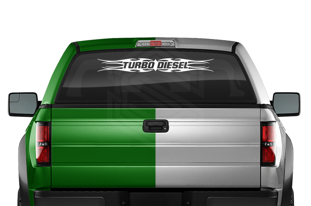#113 TURBO DIESEL Decal Sticker Windshield Window Vinyl Graphic Banner Decoration Tribal Flame Design 36"x4.25"+