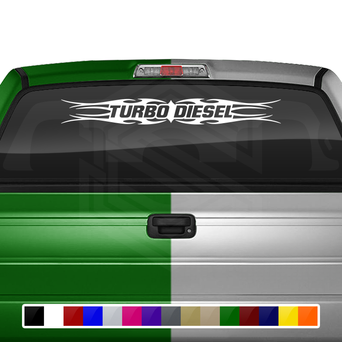 #113 TURBO DIESEL Decal Sticker Windshield Window Vinyl Graphic Banner Decoration Tribal Flame Design 36"x4.25"+