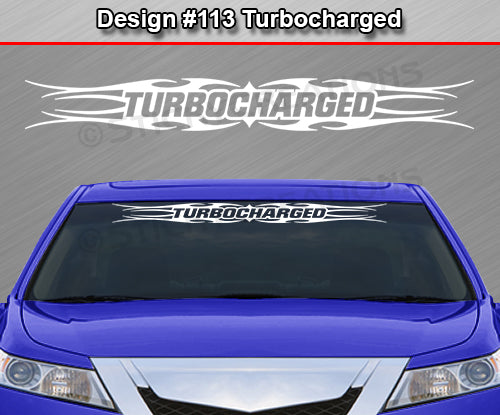 Calcomanía TURBOCHARGED n.° 113 para parabrisas, ventana, vinilo, decoración, diseño tribal de llamas, 91 x 10,8 cm o más