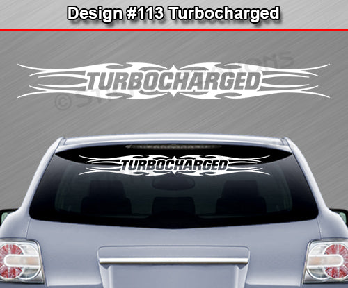 Calcomanía TURBOCHARGED n.° 113 para parabrisas, ventana, vinilo, decoración, diseño tribal de llamas, 91 x 10,8 cm o más