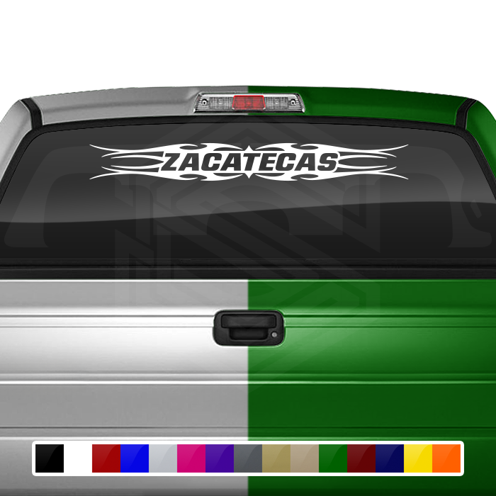#113 ZACATECAS ZAC Mexico Decal Sticker Windshield Window Vinyl Graphic Banner Decoration Tribal Flame Design 36"x4.25"+