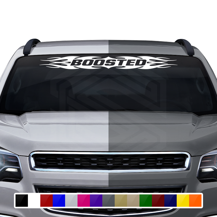 #114 BOOSTED Decal Sticker Windshield Window Vinyl Graphic Banner Decoration Tribal Flame Design 36"x4.25"+