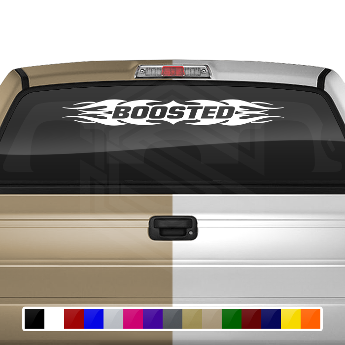 #114 BOOSTED Decal Sticker Windshield Window Vinyl Graphic Banner Decoration Tribal Flame Design 36"x4.25"+