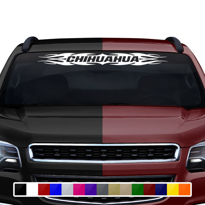 #114 CHIHUAHUA CHIH Mexico Decal Sticker Windshield Window Vinyl Graphic Banner Decoration Tribal Flame Design 36"x4.25"+