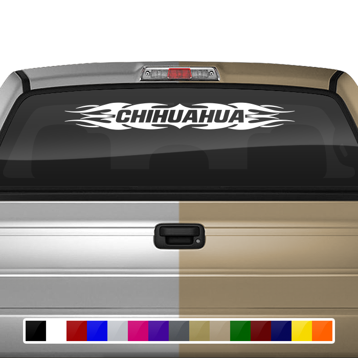 #114 CHIHUAHUA CHIH Mexico Decal Sticker Windshield Window Vinyl Graphic Banner Decoration Tribal Flame Design 36"x4.25"+