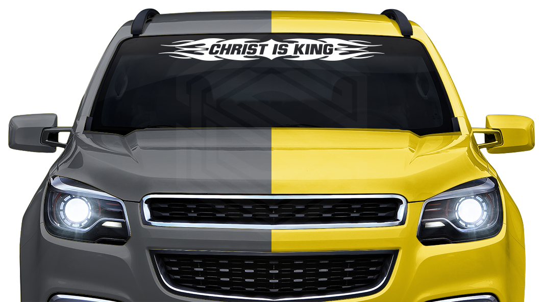#114 CHRIST IS KING Decal Sticker Windshield Window Vinyl Graphic Banner Decoration Tribal Flame Design 36"x4.25"+