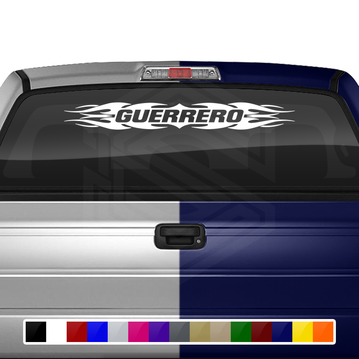 #114 GUERRERO GRO Mexico Decal Sticker Windshield Window Vinyl Graphic Banner Decoration Tribal Flame Design 36"x4.25"+