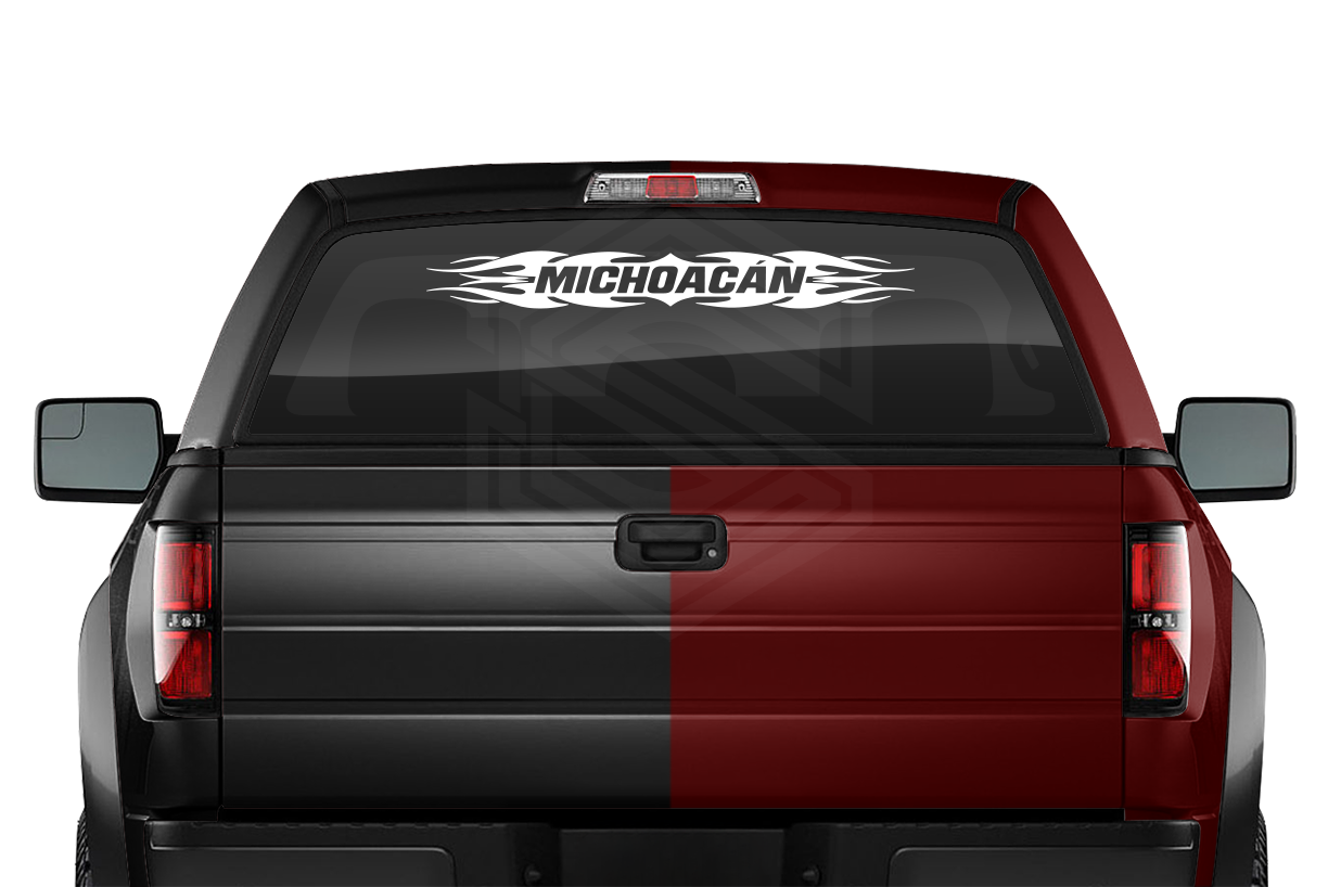 #114 MICHOACÁN MICH Mexico Decal Sticker Windshield Window Vinyl Graphic Banner Decoration Tribal Flame Design 36"x4.25"+