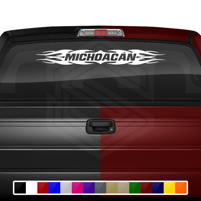 #114 MICHOACÁN MICH Mexico Decal Sticker Windshield Window Vinyl Graphic Banner Decoration Tribal Flame Design 36"x4.25"+