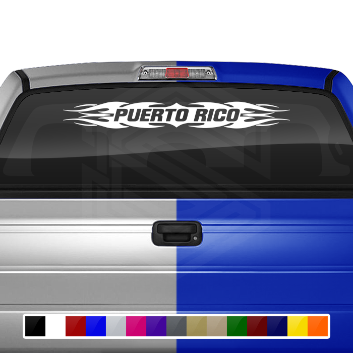 Calcomanía #114 PUERTO RICO para parabrisas, ventana, vinilo, decoración, diseño tribal de llamas, 36" x 4.25"+