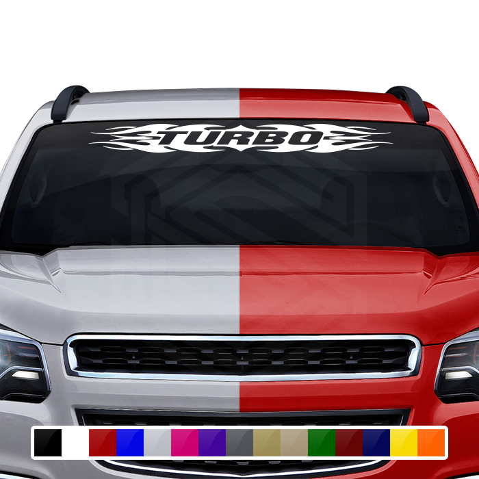 #114 TURBO Decal Sticker Windshield Window Vinyl Graphic Banner Decoration Tribal Flame Design 36"x4.25"+