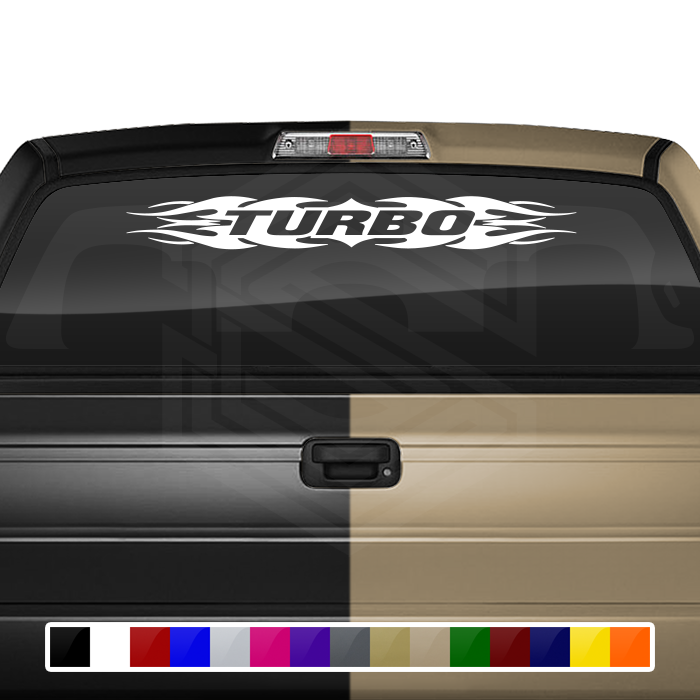 #114 TURBO Decal Sticker Windshield Window Vinyl Graphic Banner Decoration Tribal Flame Design 36"x4.25"+