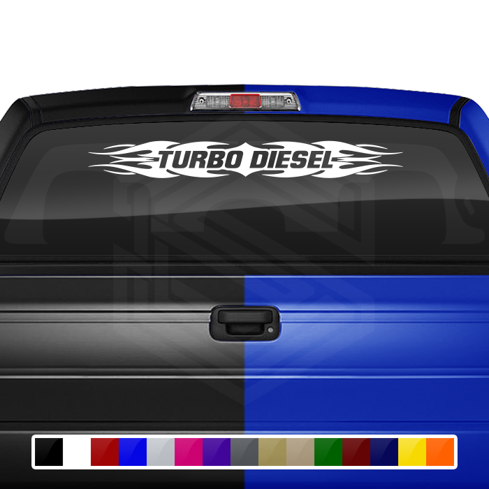 #114 TURBO DIESEL Decal Sticker Windshield Window Vinyl Graphic Banner Decoration Tribal Flame Design 36"x4.25"+