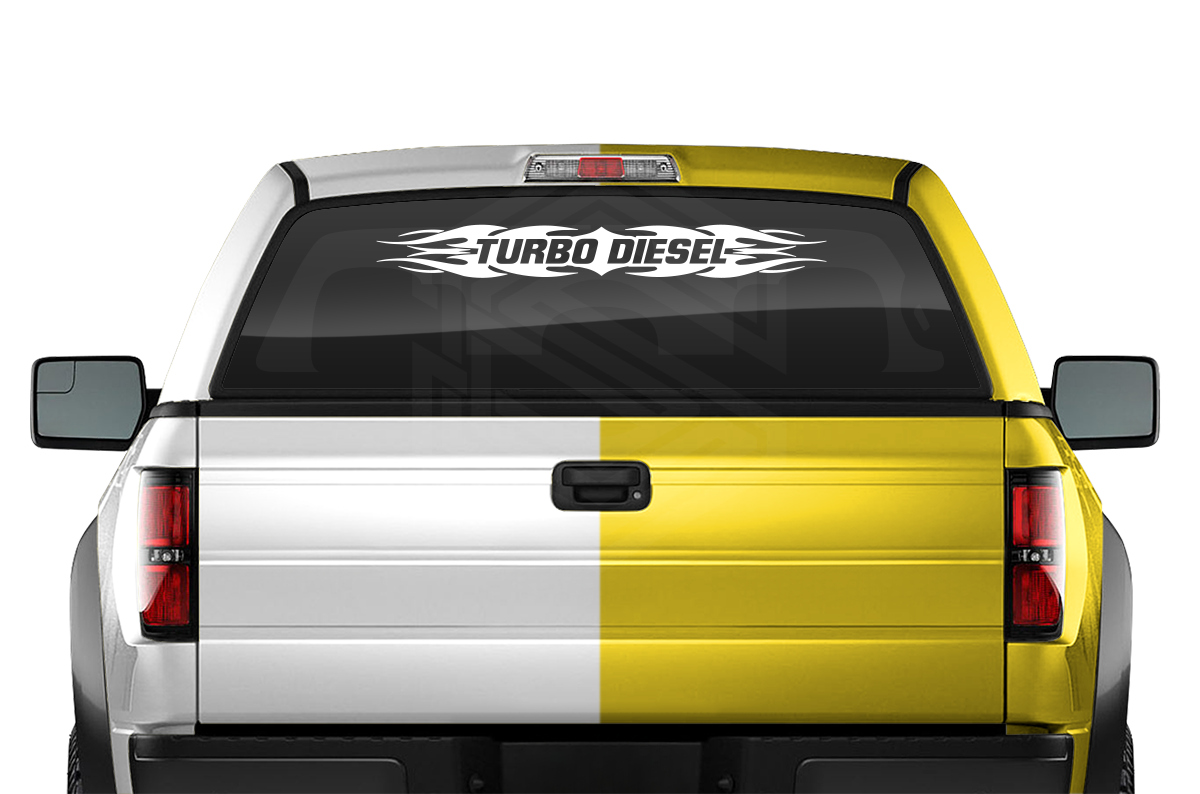 #114 TURBO DIESEL Decal Sticker Windshield Window Vinyl Graphic Banner Decoration Tribal Flame Design 36"x4.25"+