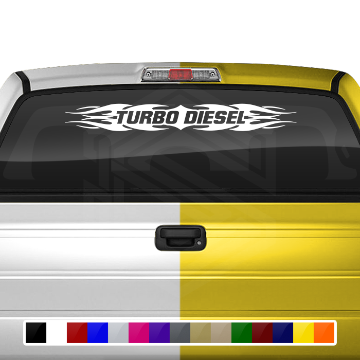 #114 TURBO DIESEL Decal Sticker Windshield Window Vinyl Graphic Banner Decoration Tribal Flame Design 36"x4.25"+