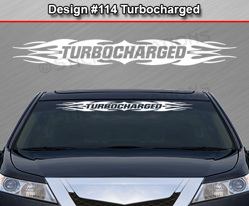 Calcomanía TURBOCHARGED n.° 114 para parabrisas y ventana, vinilo gráfico decorativo, diseño de llama tribal, 91 x 10,8 cm o más