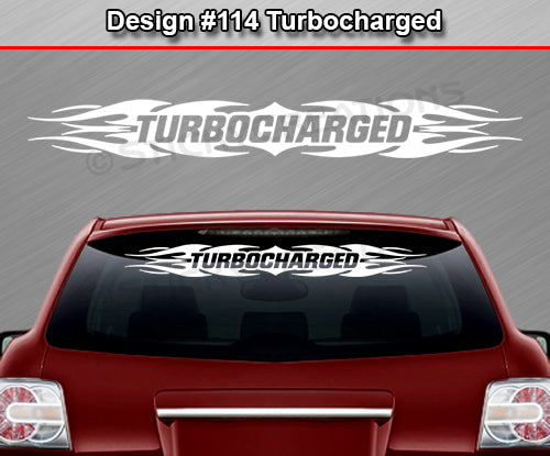 Calcomanía TURBOCHARGED n.° 114 para parabrisas y ventana, vinilo gráfico decorativo, diseño de llama tribal, 91 x 10,8 cm o más