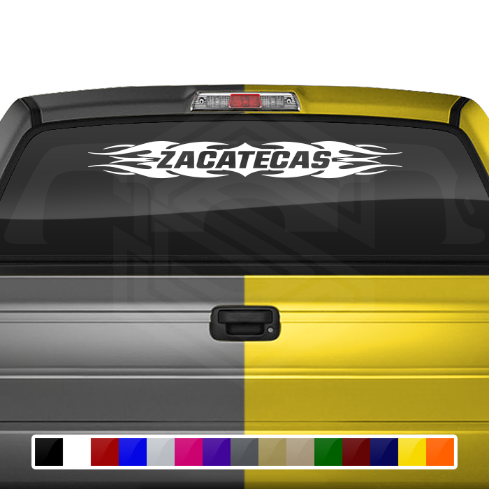 #114 ZACATECAS ZAC Mexico Decal Sticker Windshield Window Vinyl Graphic Banner Decoration Tribal Flame Design 36"x4.25"+