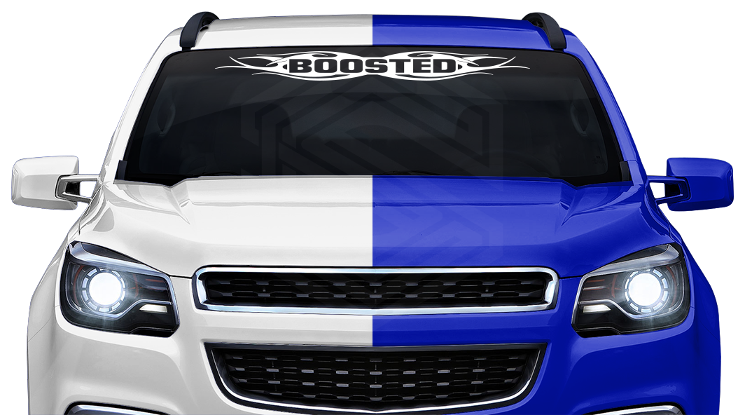 #115 BOOSTED Decal Sticker Windshield Window Vinyl Graphic Banner Decoration Tribal Flame Design 36"x4.25"+