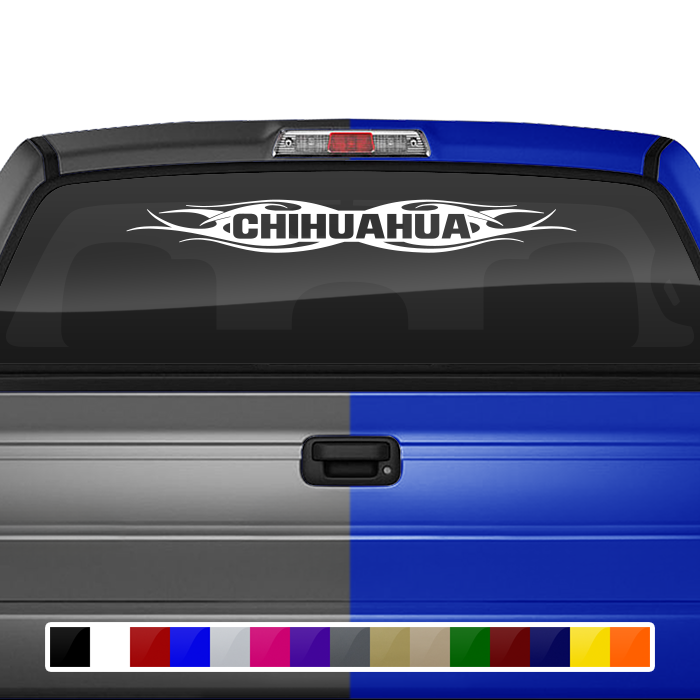 #115 CHIHUAHUA CHIH Mexico Decal Sticker Windshield Window Vinyl Graphic Banner Decoration Tribal Flame Design 36"x4.25"+