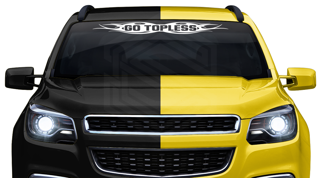 #115 GO TOPLESS Decal Sticker Windshield Window Vinyl Graphic Banner Decoration Tribal Flame Design 36"x4.25"+