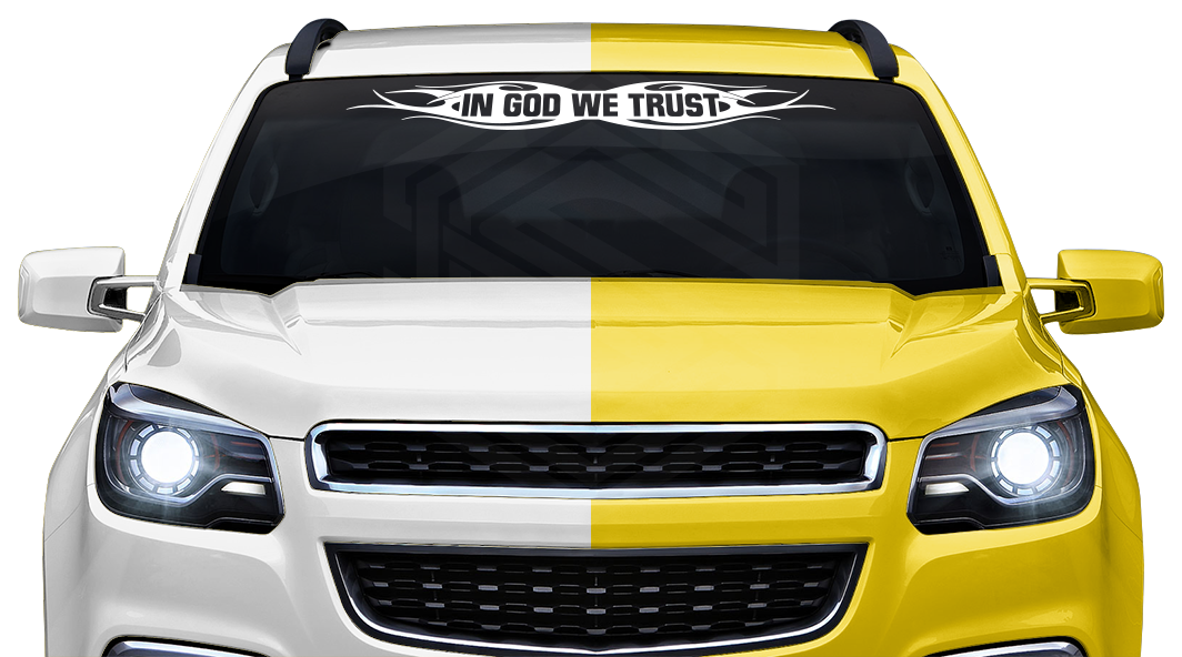 #115 IN GOD WE TRUST Decal Sticker Windshield Window Vinyl Graphic Banner Decoration Tribal Flame Design 36"x4.25"+