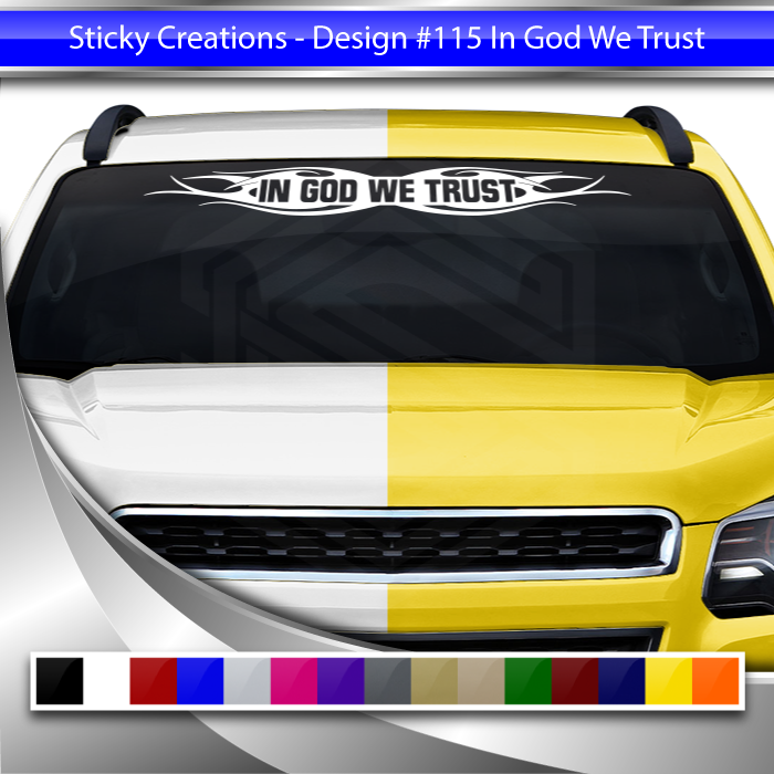 #115 IN GOD WE TRUST Decal Sticker Windshield Window Vinyl Graphic Banner Decoration Tribal Flame Design 36"x4.25"+