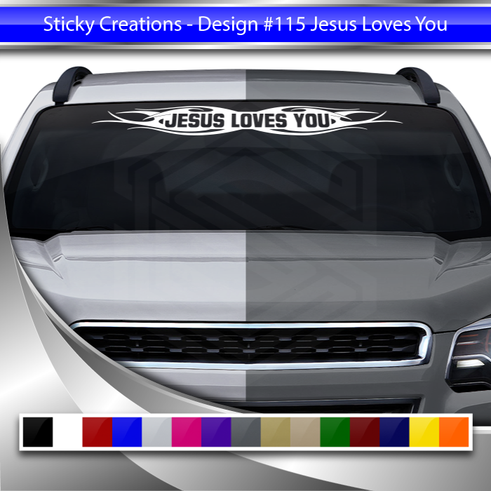 #115 JESUS LOVES YOU Decal Sticker Windshield Window Vinyl Graphic Banner Decoration Tribal Flame Design 36"x4.25"+