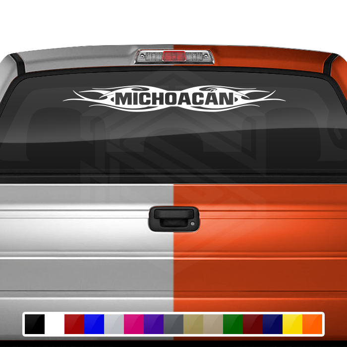 #115 MICHOACÁN MICH Mexico Decal Sticker Windshield Window Vinyl Graphic Banner Decoration Tribal Flame Design 36"x4.25"+