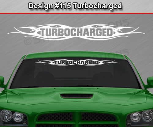 #115 TURBOCHARGED Decal Sticker Windshield Window Vinyl Graphic Banner Decoration Tribal Flame Design 36"x4.25"+