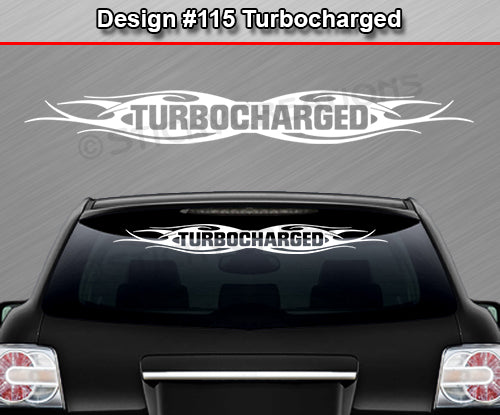 #115 TURBOCHARGED Decal Sticker Windshield Window Vinyl Graphic Banner Decoration Tribal Flame Design 36"x4.25"+
