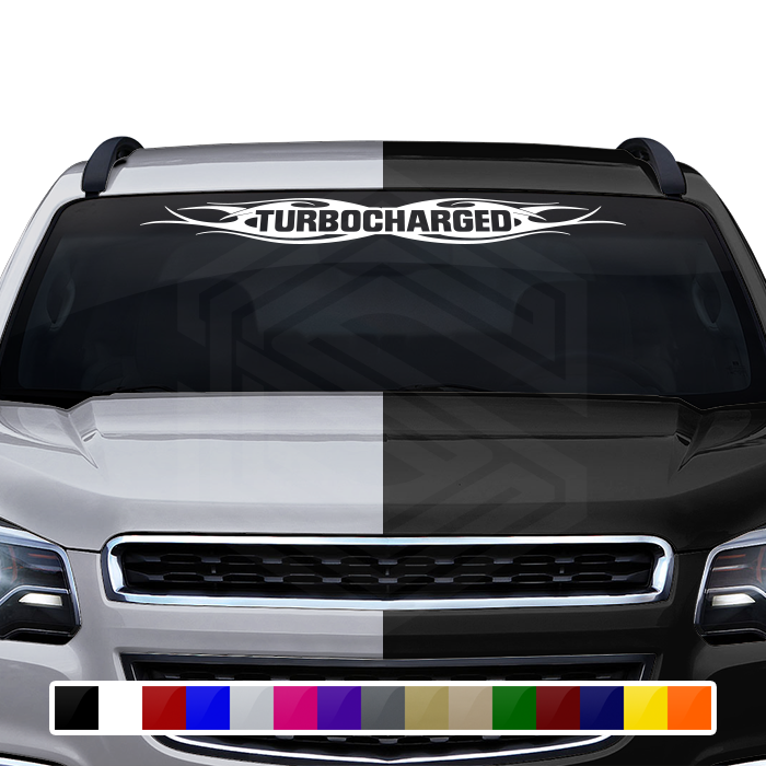 #115 TURBOCHARGED Decal Sticker Windshield Window Vinyl Graphic Banner Decoration Tribal Flame Design 36"x4.25"+