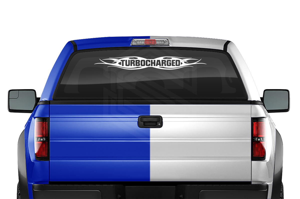 #115 TURBOCHARGED Decal Sticker Windshield Window Vinyl Graphic Banner Decoration Tribal Flame Design 36"x4.25"+