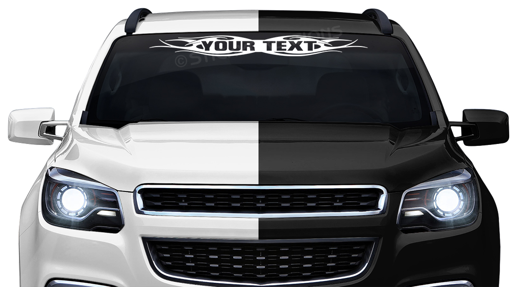 #115 Custom Text Personalized Decal Sticker Windshield Window Vinyl Graphic Banner Decoration Tribal Flame Design 36"x4.25"+