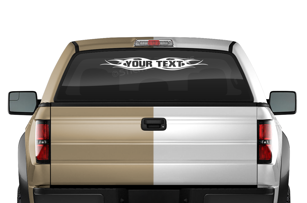 #115 Custom Text Personalized Decal Sticker Windshield Window Vinyl Graphic Banner Decoration Tribal Flame Design 36"x4.25"+