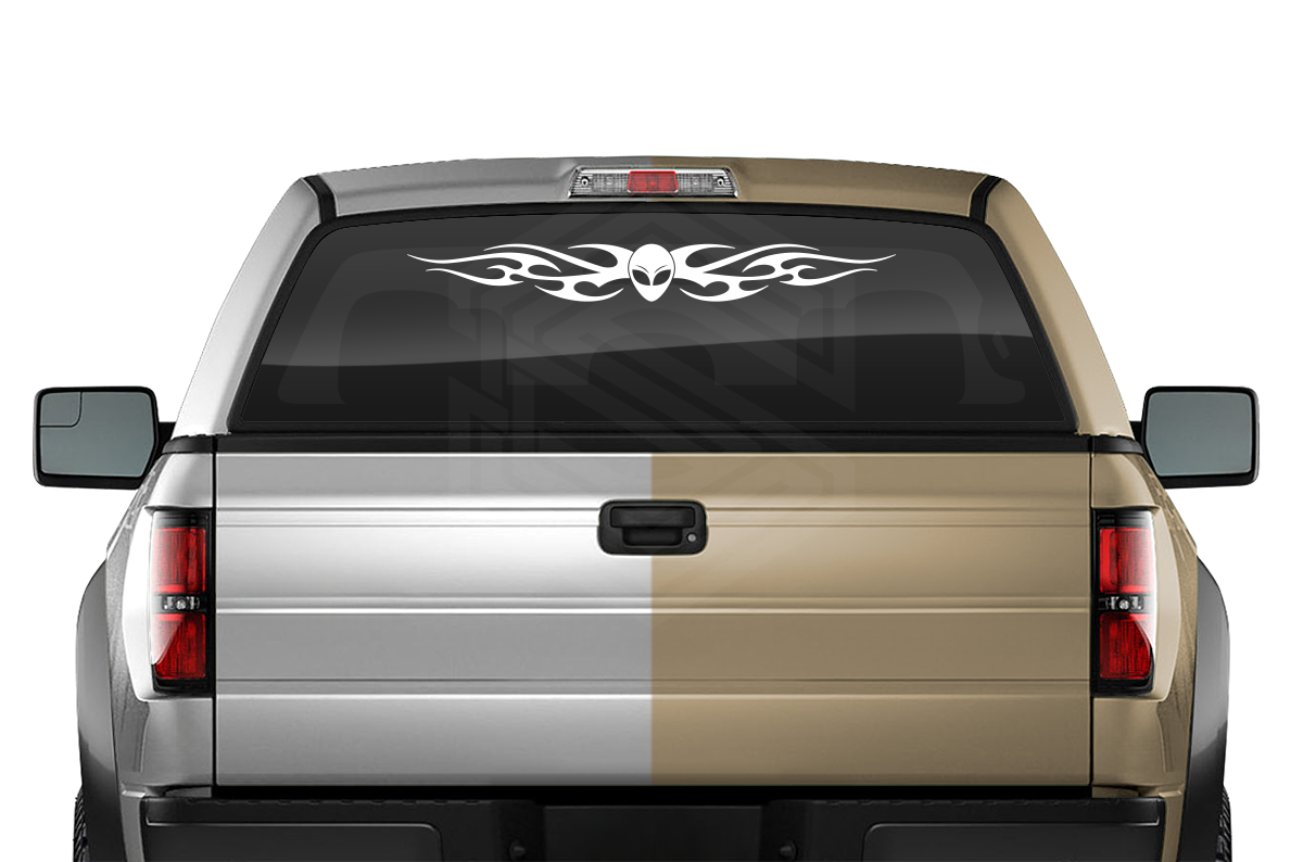 #116 ALIEN Head Decal Sticker Windshield Window Vinyl Graphic Banner Tribal Flame Design 36"x4.25"+