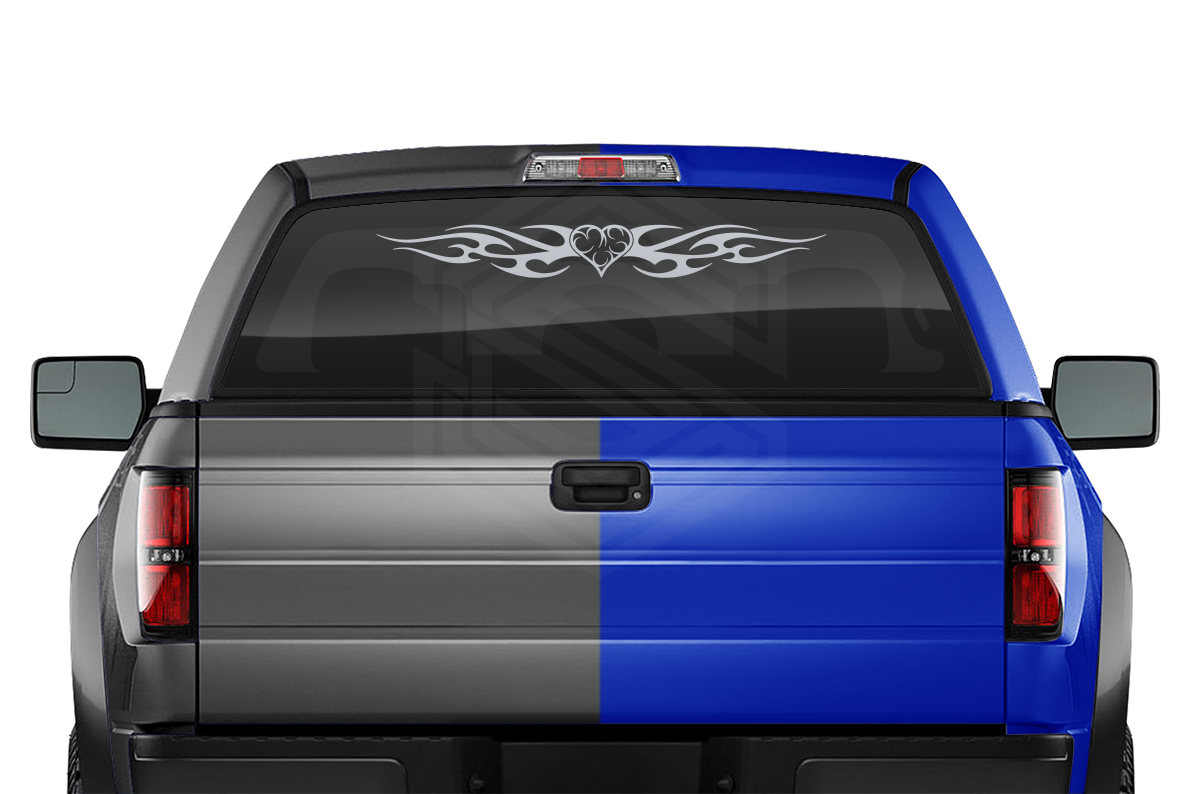 #116 HEART Decal Sticker Windshield Window Vinyl Graphic Banner Decoration Tribal Flame Design 36"x4.25"+