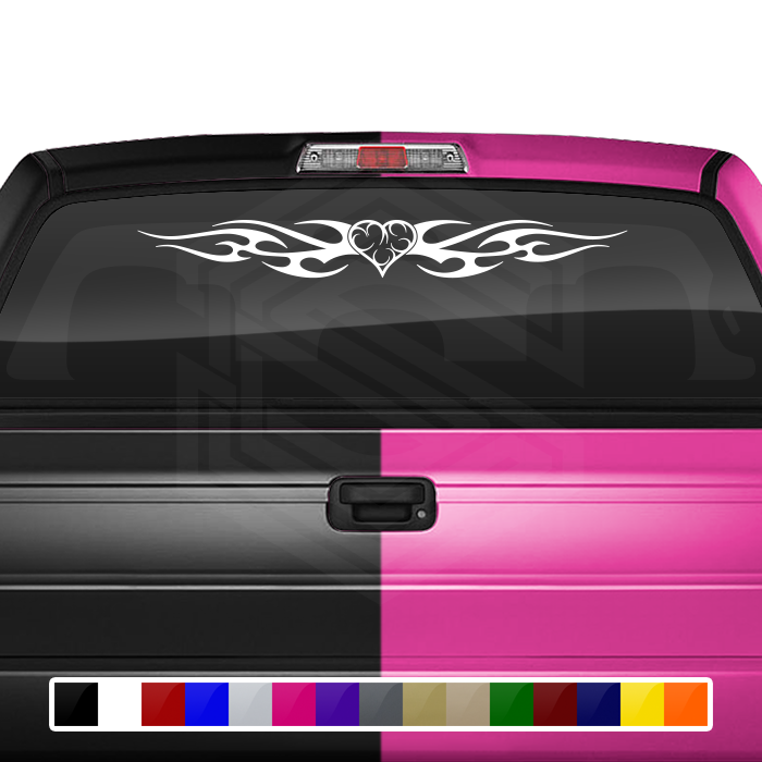 #116 HEART Decal Sticker Windshield Window Vinyl Graphic Banner Decoration Tribal Flame Design 36"x4.25"+