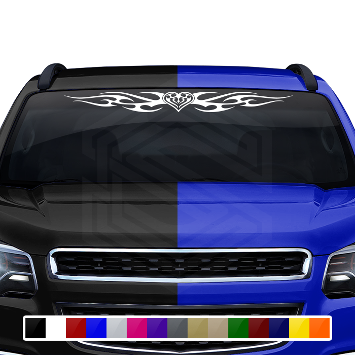 #116 HEART Decal Sticker Windshield Window Vinyl Graphic Banner Decoration Tribal Flame Design 36"x4.25"+
